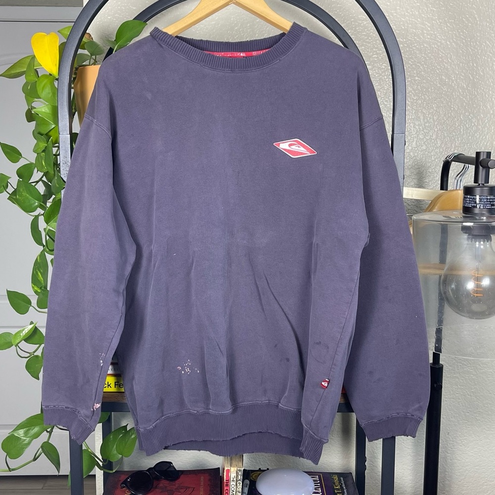 Vtg 90s Y2K Quiksilver Hoodie L Pullover Sweatshirt Grunge Trashed Distressed